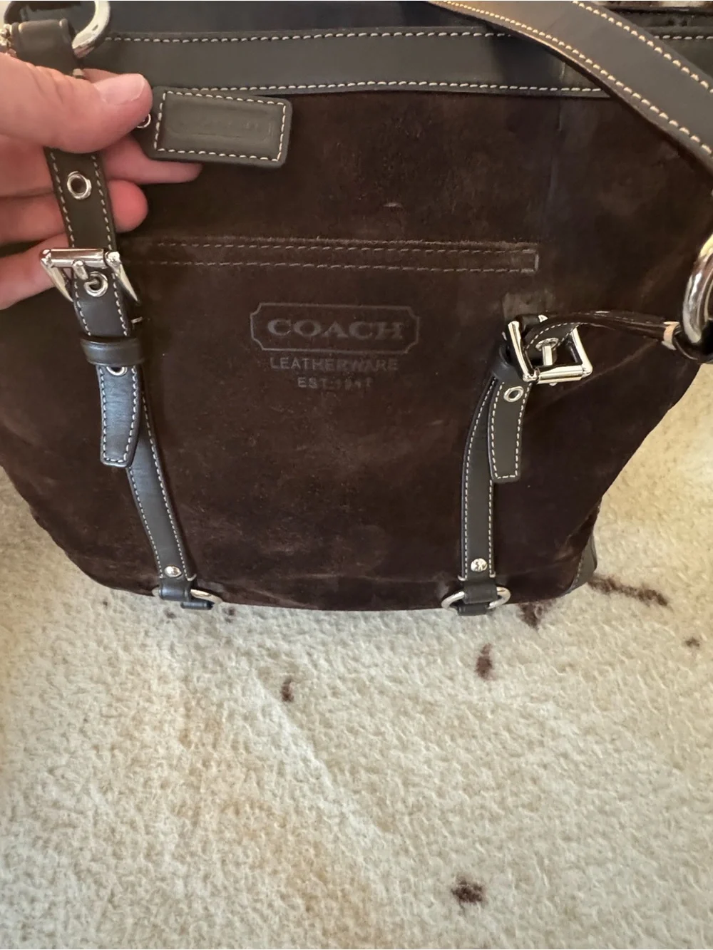 Coach Dark Brown Suede Shoulder Tote